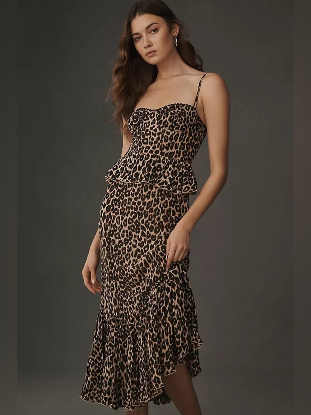 Reformation Felda Leopard Print Peplum Midi Dress in Leopard Size 4